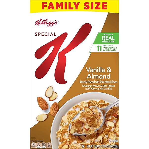 SPECIAL K BREAKFAST CEREAL, 11 VITAMINS AND MINERALS, MADE WITH REAL ALMONDS, FAMILY SIZE, VANILLA AND ALMOND, 18.8OZ BOX (1 BOX)