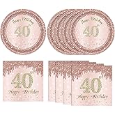 40 PCS 40th Birthday Decorations for Women 40th Birthday Plates and Napkins Set Forty Year Old Party Disposable Tableware set for Rose Gold 1986 40th Birthday Decorations