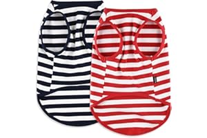 CtilFelix Dog Shirt Striped Clothes Stretchy Vests for Small Medium Large Dogs Boy Girl Cat Apparel Soft Cotton Puppy T-Shirts Lightweight Pet Tank Top Kitten Outfit Pack-2 Red & Blue 4XL