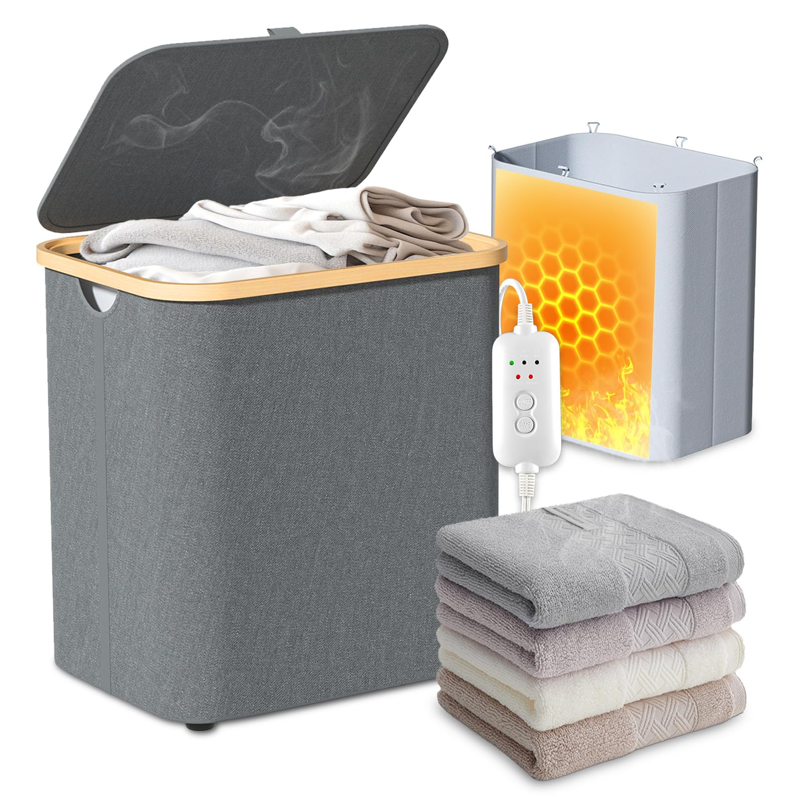 Photo 1 of cocozywarm Towel Warmer & Laundry Basket 2-in-1, Foldable Towel Warmer for Bathroom with Removable Heating Bag, 20/40/60Mins Fast Heating, Auto Shut-Off, Fits 3 Large Towels Blankets, Ideal Xmas Gift