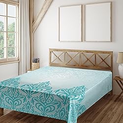 Ambesonne Turquoise Flat Sheet, Retro Style