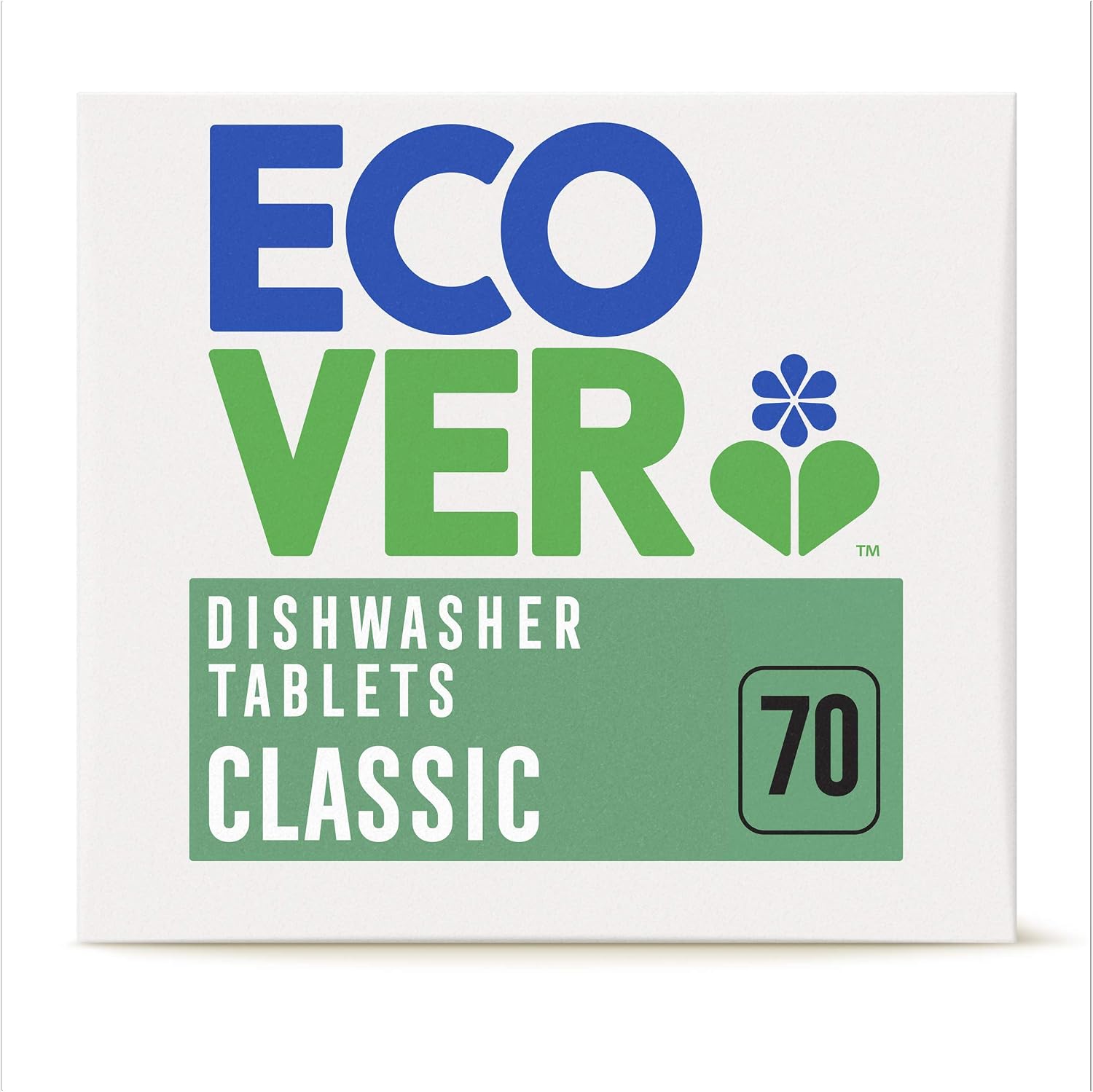 Ecover Classic Dishwasher Tablets, Contains Salt & Rinse Aid, Powerful Cleaning, Lemon & Lime Scent, Pack of 1, 70 Tablets