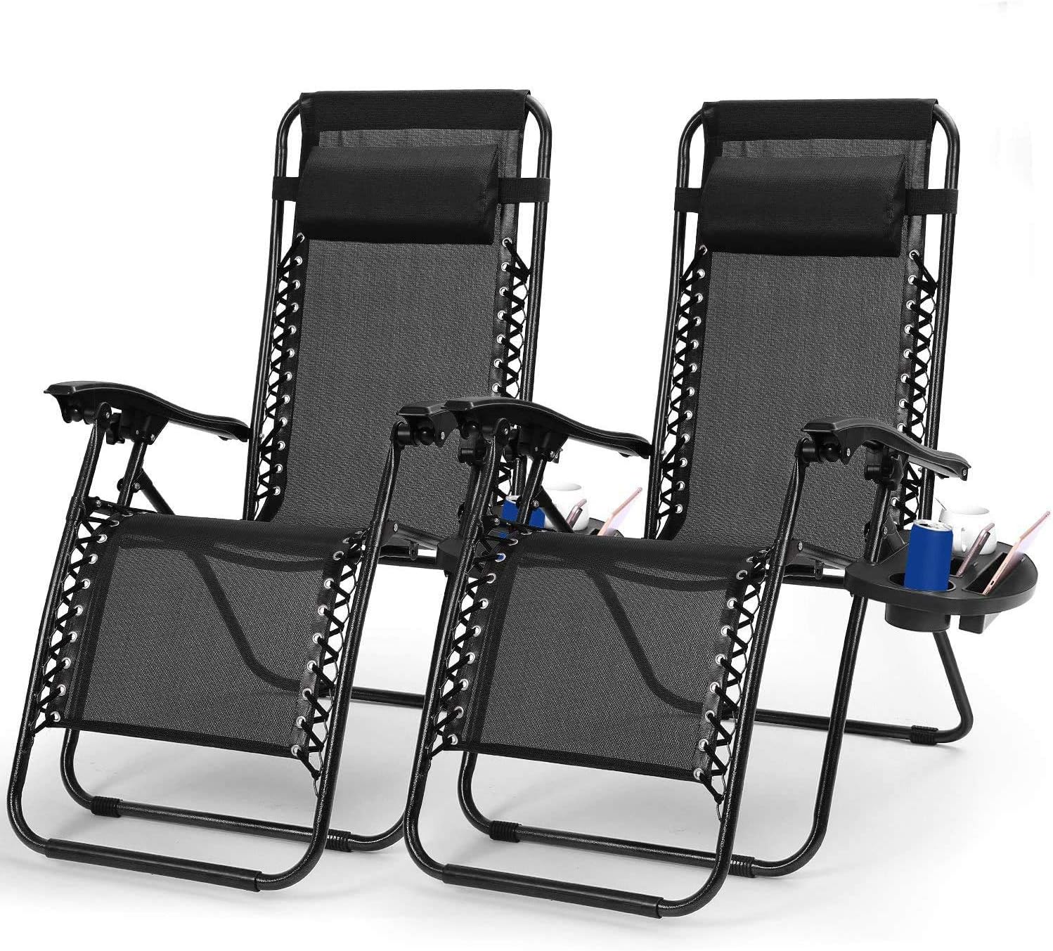 2PCS Zero Gravity Chairs, Moclever Adjustable Foldable Zero Gravity Lounge Chair Recliners for Patio - Black