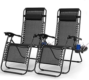 2PCS Zero Gravity Chairs, Moclever Adjustable Foldable Zero Gravity Lounge Chair Recliners for Patio - Black