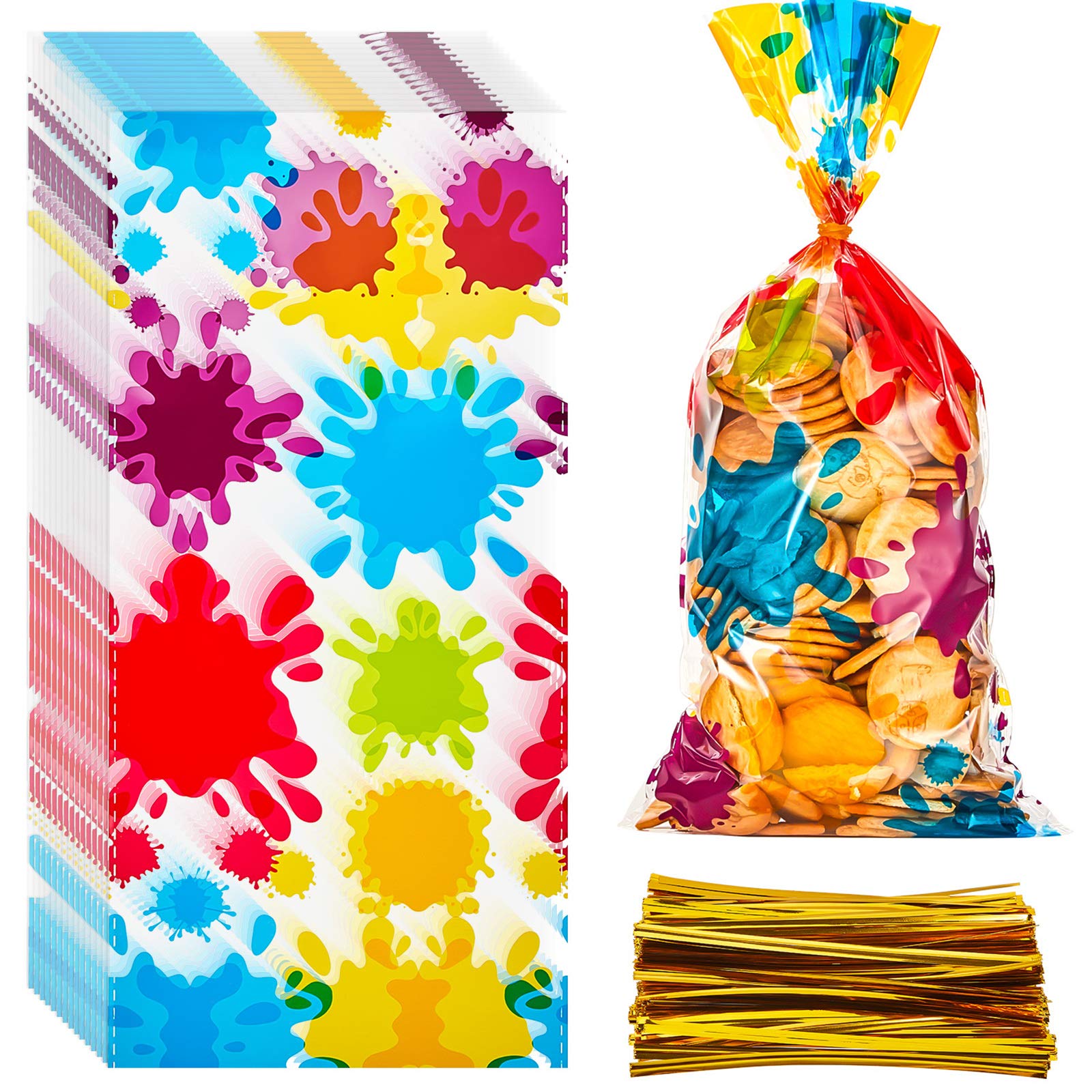 50 Pieces Artist Party Cello Bags Colorful Paint Cellophane Bags OPP Artist Paint Treat Bags Goody Candy Bags Gift Bags for Birthday Party Baby Shower Party Supplies Decorations