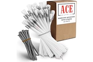 ACE SUPPLY White Marking Whiskers With Stakes - 25 Pack - Durable Marking Whisker Set - Use Survey Whiskers As Ground Markers, Construction Markers, Or Trail Markers