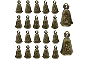 Pinenjoy 20Pcs Small Bronze Feng Shui Bell Vintage Buddhism Tinkle Bells Antique Chinese Pray Craft Bell for DIY Home Garden Door Hanging Wind Chimes Car Pet Collar Pendant