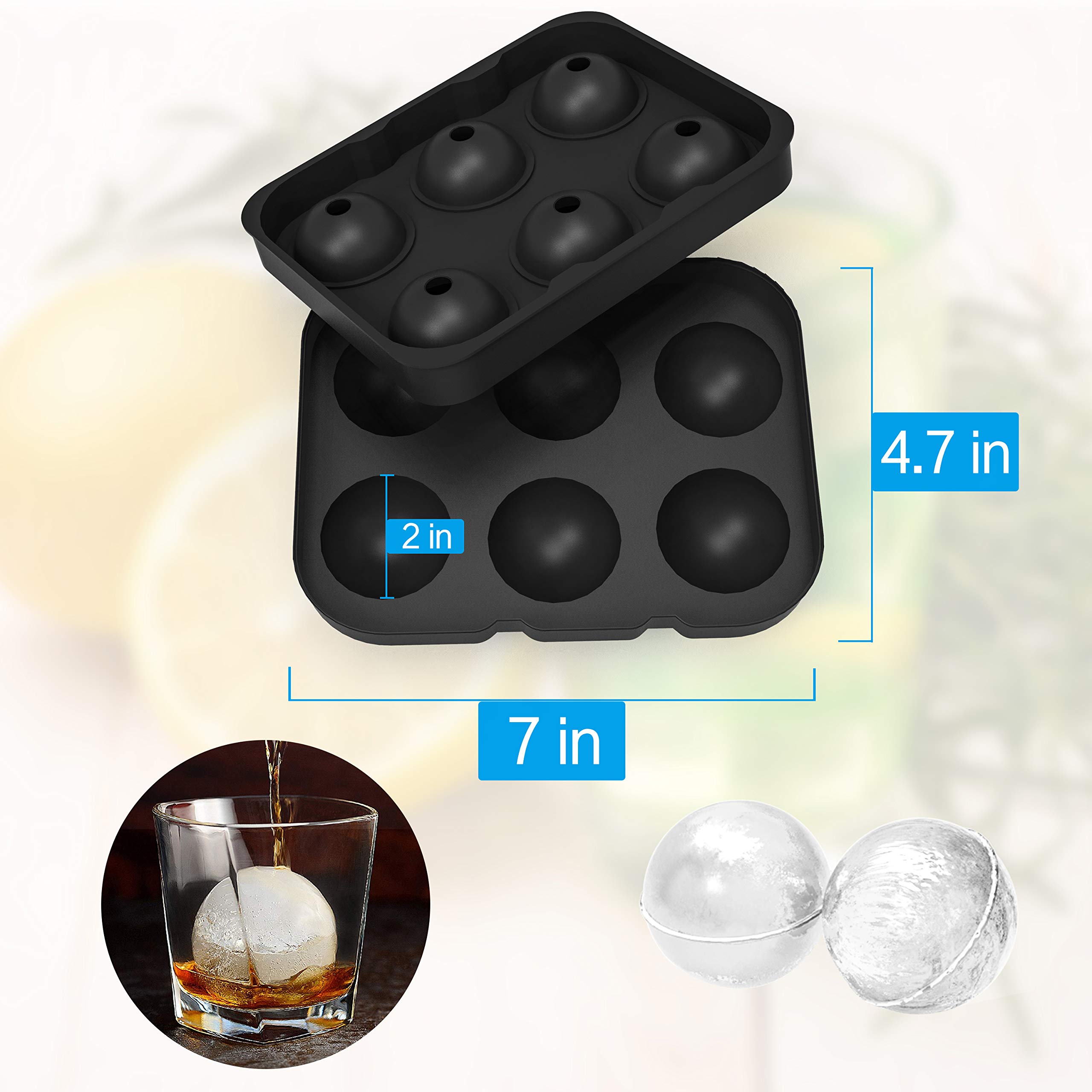 Ice Cube Trays - Silicone Ice Cube Tray Large for Cocktail Whiskey Big Ice Ball Maker Ice Mold, 4 Pack