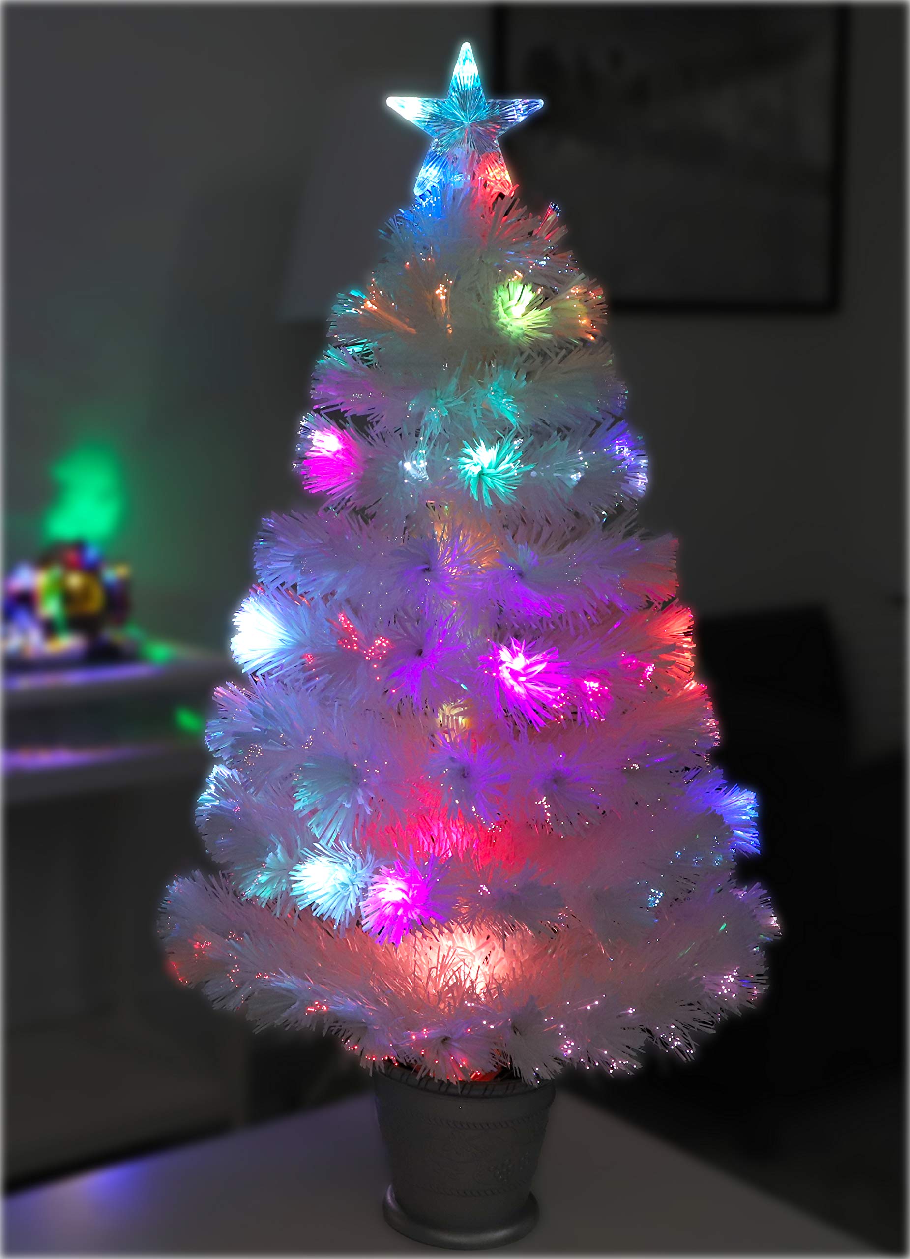 Christmas Concepts® 3ft (36") Irridescent LED Fibre Optic Christmas Tree With Colour Changing LED Lights + Silver Base