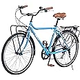 BALINGE Vintage Style 26 Inch Adult Cruiser Bicycle Hybrid Bike 7 Speeds Commuter Bike for Women, Men, Seniors, SHMANO Shifter and derailleur Step-Over Steel Frame,Double Cargo Rack，4 Colors