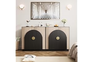 65 Inch Fluted Buffet Cabinet with Storage, Symmetrical Arc Accent Sideboard Large Console Table for Dining Room, Kitchen, an