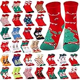 Suhine 30 Pairs Kids Christmas Fuzzy Socks Bulk Winter Cotton Socks Christmas Gift for Unisex Toddler Children