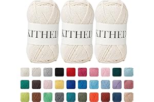 KITHED Cotton Yarn，50% Cotton 50% Polyester-10.5oz，3 Pack ，Soft Yarn for Crocheting and Knitting (49 Ecru)