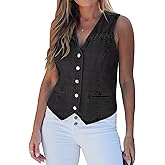 luvamia Denim Vest Women Trendy Button Down Braided Adjustable Waist Western Casual Sleeveless Jean Waistcoat Vests Top