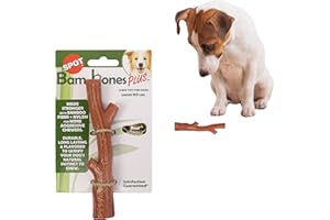 SPOT Bam-Bones Plus Branch -Bamboo Fiber & Nylon, Durable Long Lasting Dog Chew for Aggressive Chewers – Great Toy for Adult Dogs & Teething Puppies Under 60lbs, Non-Splintering, 5.75in, Beef Flavor