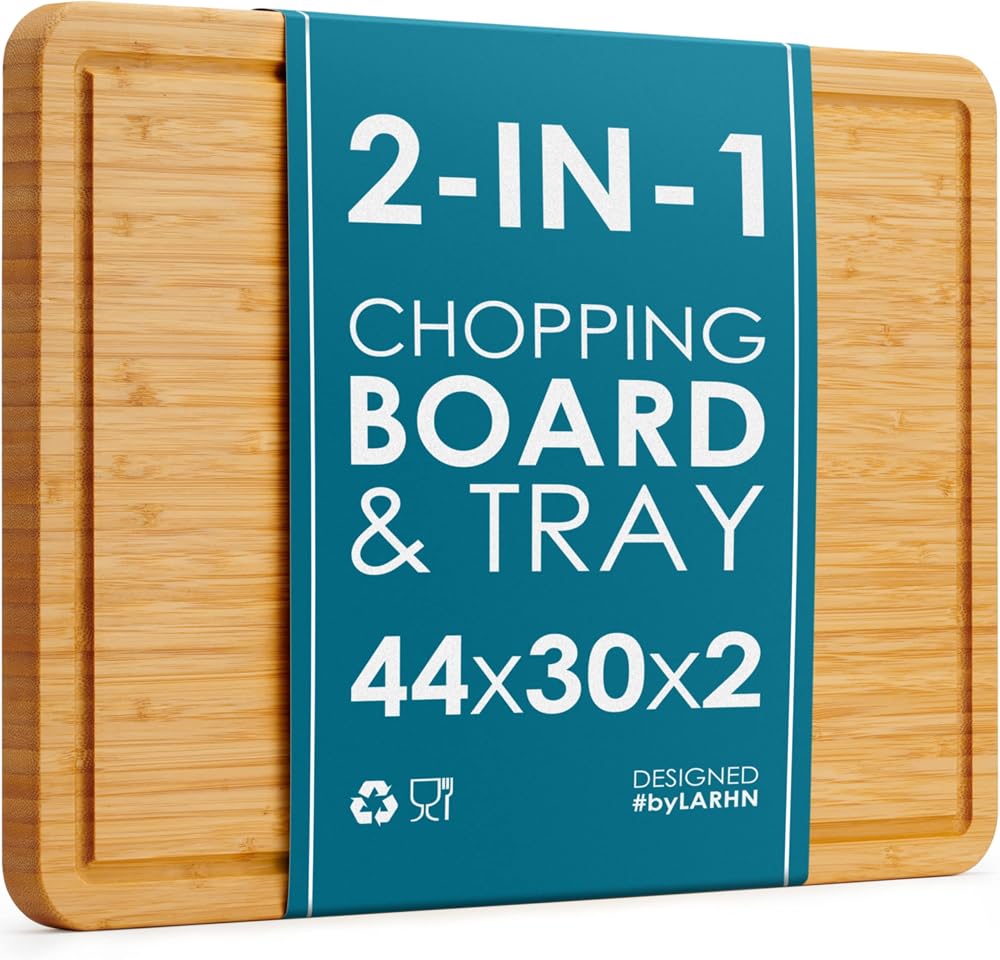 LARHN Premium Organic 2-in-1 Chopping Board & Serving Tray 44x30x2cm