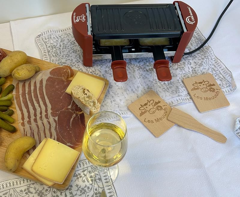 8940 Raschietto Duo Meuuh…!, Dispositivo per raclette 1/2 persone, Grill rimovibile, 2 spatole + 2 tavolette, senza PFAS, antiaderente, 320 W, peperoncino