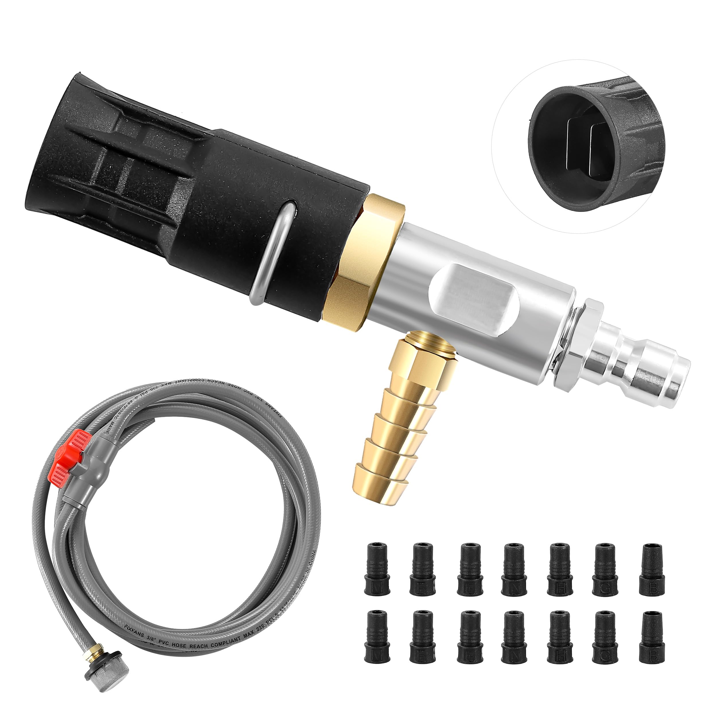 Photo 1 of FIXFANS Adjustable Long Range Nozzle for Pressure Washer 2-2.5 GPM, Downstream Injection Spray Nozzle Kit, High Power Washing External Chemical Injector with 1/4” Quick Connect, 2000 to 3000 PSI