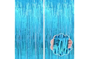 YUKL Blue Backdrop Curtain Door Streamers 2Pack Blue Streamers Party Decorations Blue Foil Fringe Curtain Blue Tinsel Fringe Backdrop for Bluey Birthday Decorations Stitch Birthday Decorations