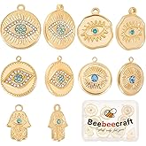 Beebeecraft 1 Box 10Pcs 5 Style Rhinestone Evil Eye Charms Gold and Silver for jewellery Making