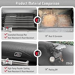 Feasto BBQ Charcoal Grill with Side Table, 30-In