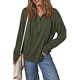 KINLONSAIR Women's Long Sleeve Tunic Tops Ribbed Knit Collar Henley Shirt Loose Fit Casual Blouse Button Down Fall Shirts