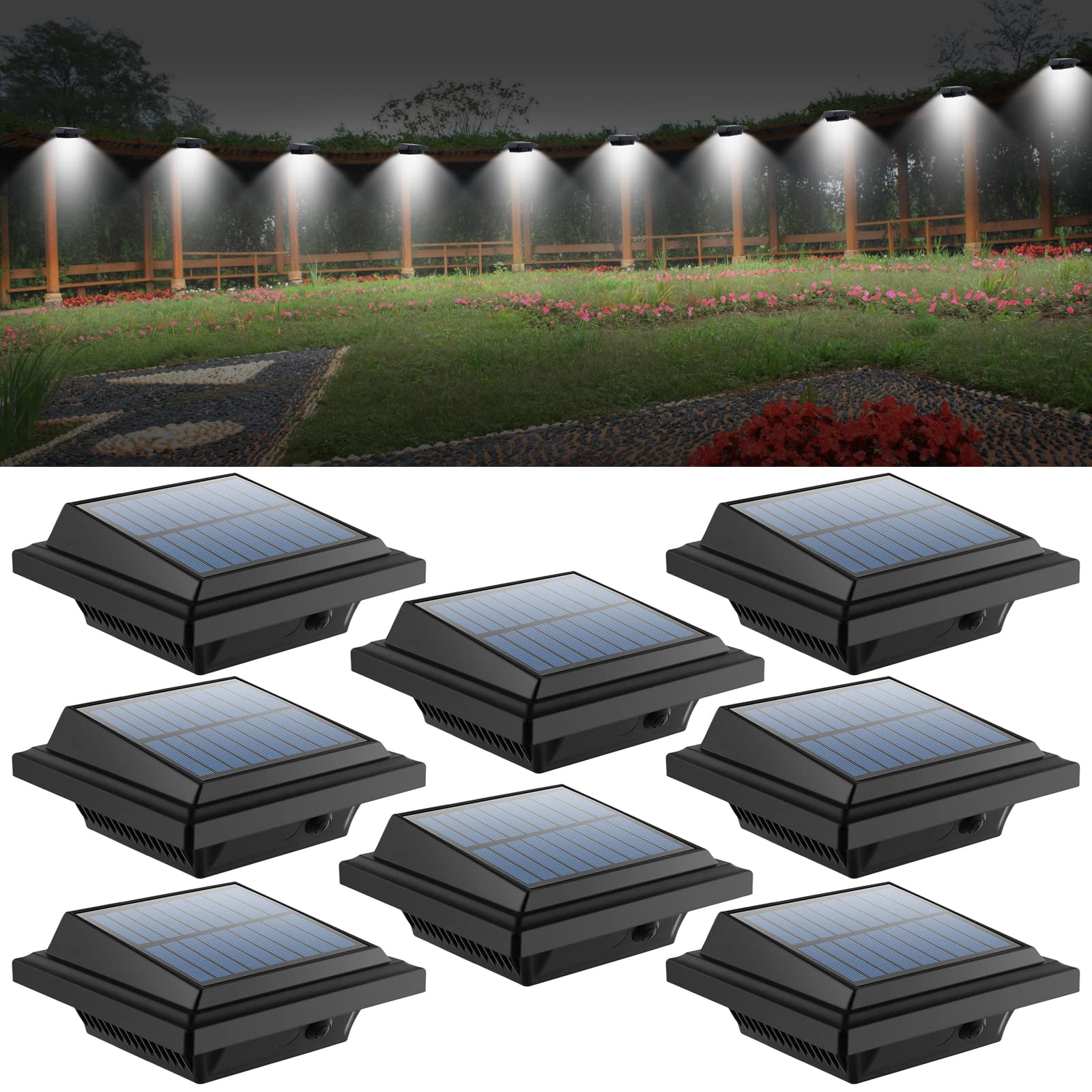 UniqueFire Solar Lights Outdoor, 40 LEDs Gutter Outdoor Lamps Wall Light,Waterproof Security Lights for Garden, Wall, Terrace, Driveway Path, Courtyards, Eaves (8, Cool White)