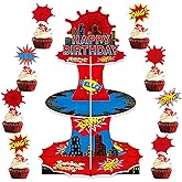 KMZFPYJ Spider web Birthday Party Supplies, 3 Tier Spider web Cupcake Stand Superhero Party Decorations Supplies for Kids Boys Themed Birthday Decorations