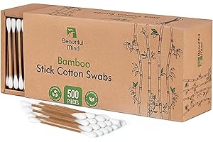 BEAUTIFUL MIND Bamboo Cotton Swabs 500 Pack - Natural Swabs for Ears, Makeup & Cleaning - Carbonized Bamboo Sticks with Soft Buds - Travel Size Q Gentle Tips - Precision Ear Cleaner Swabs - Drawer Box