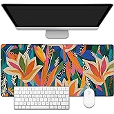EOBKLAX Colorful Tropical Floral Large Gaming Mouse Pad,Waterproof Desk Mat for Desktop,Non-Slip Rubber Base Mousepad with Stitched Edges for Laptop Office and Home 35.4X15.7 Inch