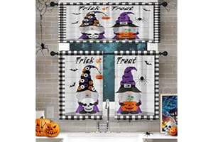 Arttown Halloween Gnomes Kitchen Curtains with Valance and Tier Sets 36 Inch, 3 Pieces Pumpkin Skull Spider Rod Pocket Drapes Window Treatment Curtains for Kitchen Over Sink Dining Room Decor