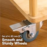 H&S Heavy Duty Castor Wheels Set of 4 50mm Rubber Swivel with Brakes view 2