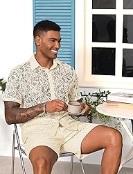 LecGee Mens Lace Co ords Set Mesh Short Sets 2