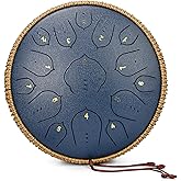 Steel Tongue Drum - 14 Inch 15 Notes Tongue Drum - Handpan Instrument for Adults with Music Book, Handpan Drum Mallets and Carry Bag, D Major Navyblue