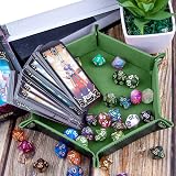 SIQUK 2 Pieces Dice Trays Hexagonal Folding Tray PU Leather Velvet Holder Green view 5