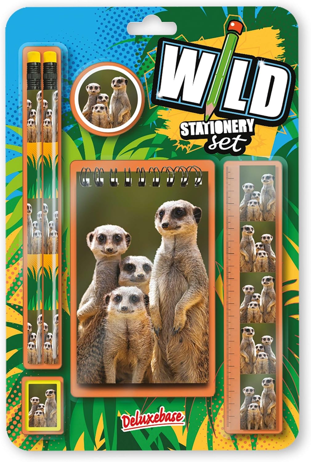 Deluxebase Wild Stationery Set, Meerkat, 6 Piece School Supplies Set including Notebook, 2 Pencils, Ruler