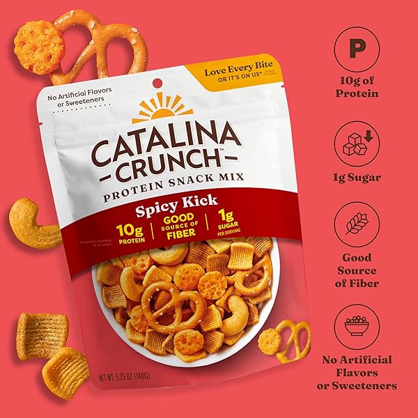 CATALINA CRUNCH PROTEIN SNACK MIX WITH CHEESE CRISPS – 10G PROTEIN, 1G SUGAR PER SERVING – GOOD SOURCE OF FIBER, KETO, GLUTEN FREE – SPICY KICK, 5.25 OUNCE BAG (PACK OF 1)