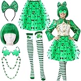 Mumufy 7 Pcs St. Patrick's Day Outfits Leprechaun Costume Accessories for Women Tutu Skirt Green Wig Headband Glasses Socks