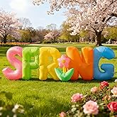 DomKom 8FT Spring Inflatable Outdoor Decoration, Spring Blow up with Flower, Built-in LED Lights Colorful Cute Decor for Springtime Easter Holiday Lawn Party Yard Outdoor Decorations