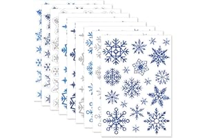 WELANE Christmas Snowflake Stickers, 9 Sheets Self Adhesive Snowflake Decals for Winter Classroom Holiday Wrap Cards (14x20cm