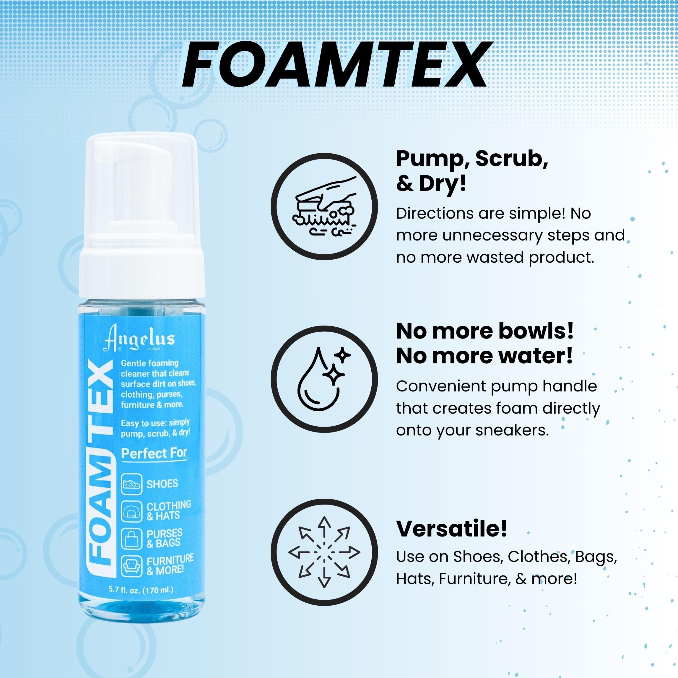 Angelus Foam-Tex Shoe Cleaner, Foaming Sneaker Cleaner to Clean Dirt, Stains, Grime - 5.7oz Pump