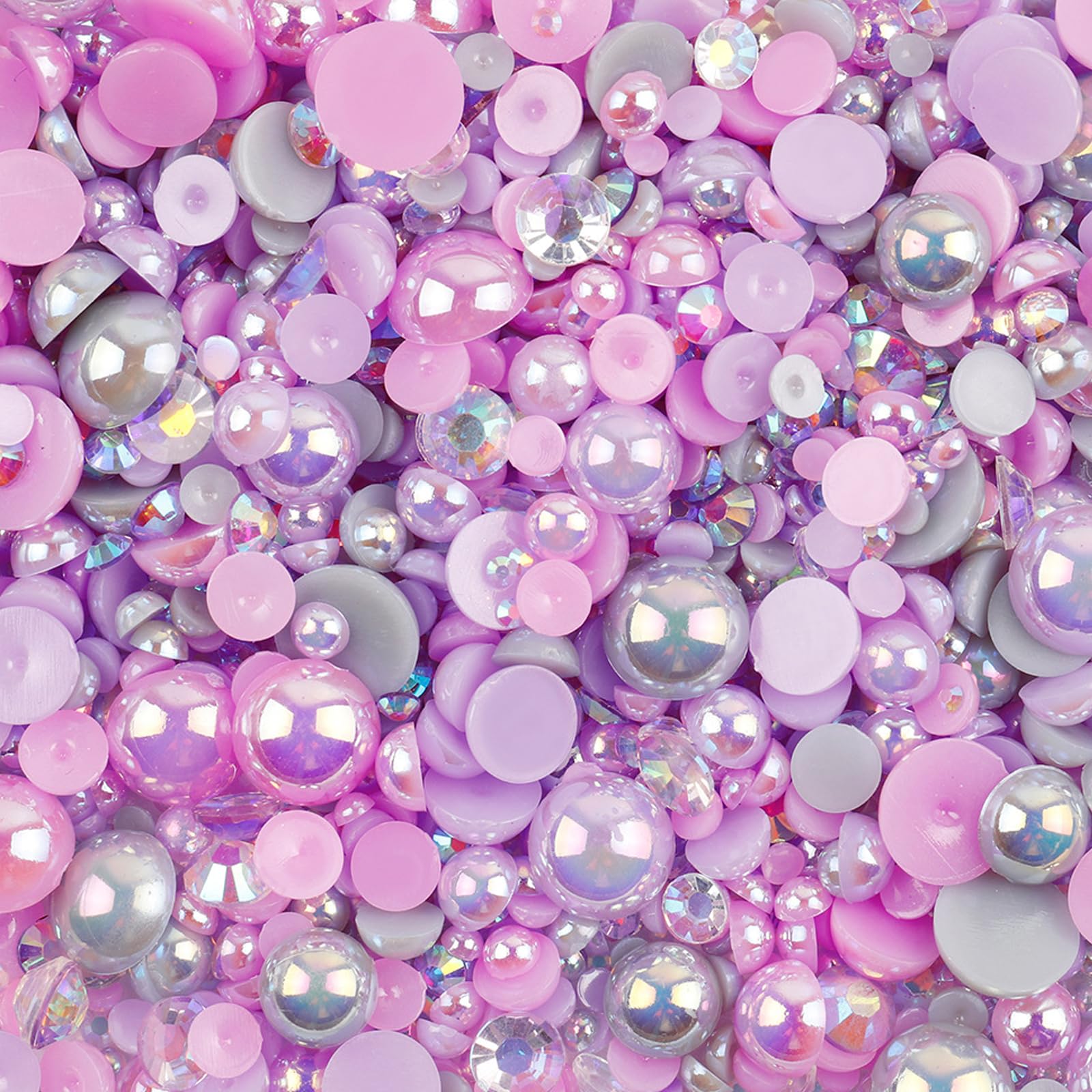 Photo 1 of 100g Flat Back Half Pearls for Crafting, 5000PCS Half Round Pearl Beads for Crafts Mixed Sizes 2-10mm AB Color Plastic Pearls and Resin Rhinestones for Nail Art Tumble Sock Mug Shoes Cocs DIY Making