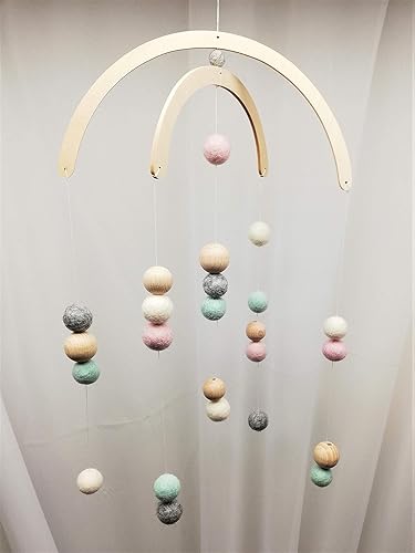 Baby Mobile Filzmobile Holzkugel | Filz Perle Holzbogen Filzperle natur