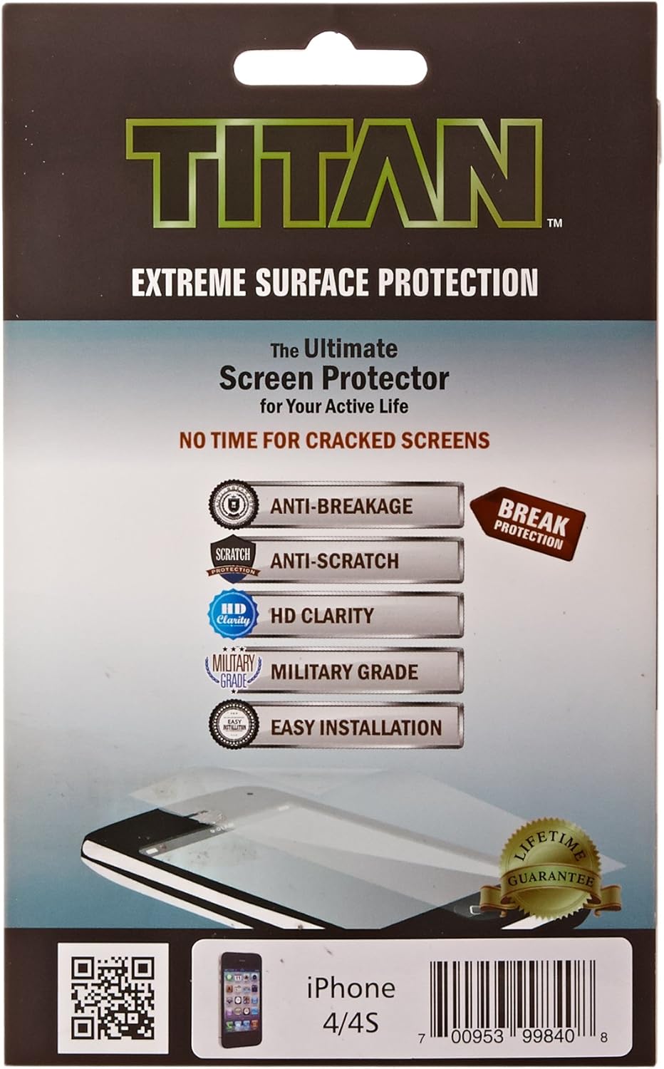 TITAN Anti-Breakage Anti-Scratch Screen Protector for iPhone 4/4S - Frustration-Free Packaging - Clear
