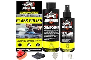 AQOOTBUL Cerium Oxide Glass Polishing Kit - Remove Scratches, Water Spots & Restore Clarity | Windshield Scratch Remover with Polish & Sealant | Complete DIY Kit