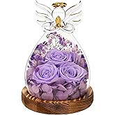 YDKGPSH Gift for Women Preserved Flowers Eternal Rose in Glass Angel Forever Flowers Real Lavender Roses with LED Lights in Mother's Day Birthday Christmas Wedding Ceremony