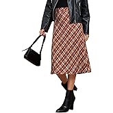 luvamia Plaid Skirts for Women Midi Length High Waisted Trendy A Line Elastic Waist Casual Office Work Fall Skirt