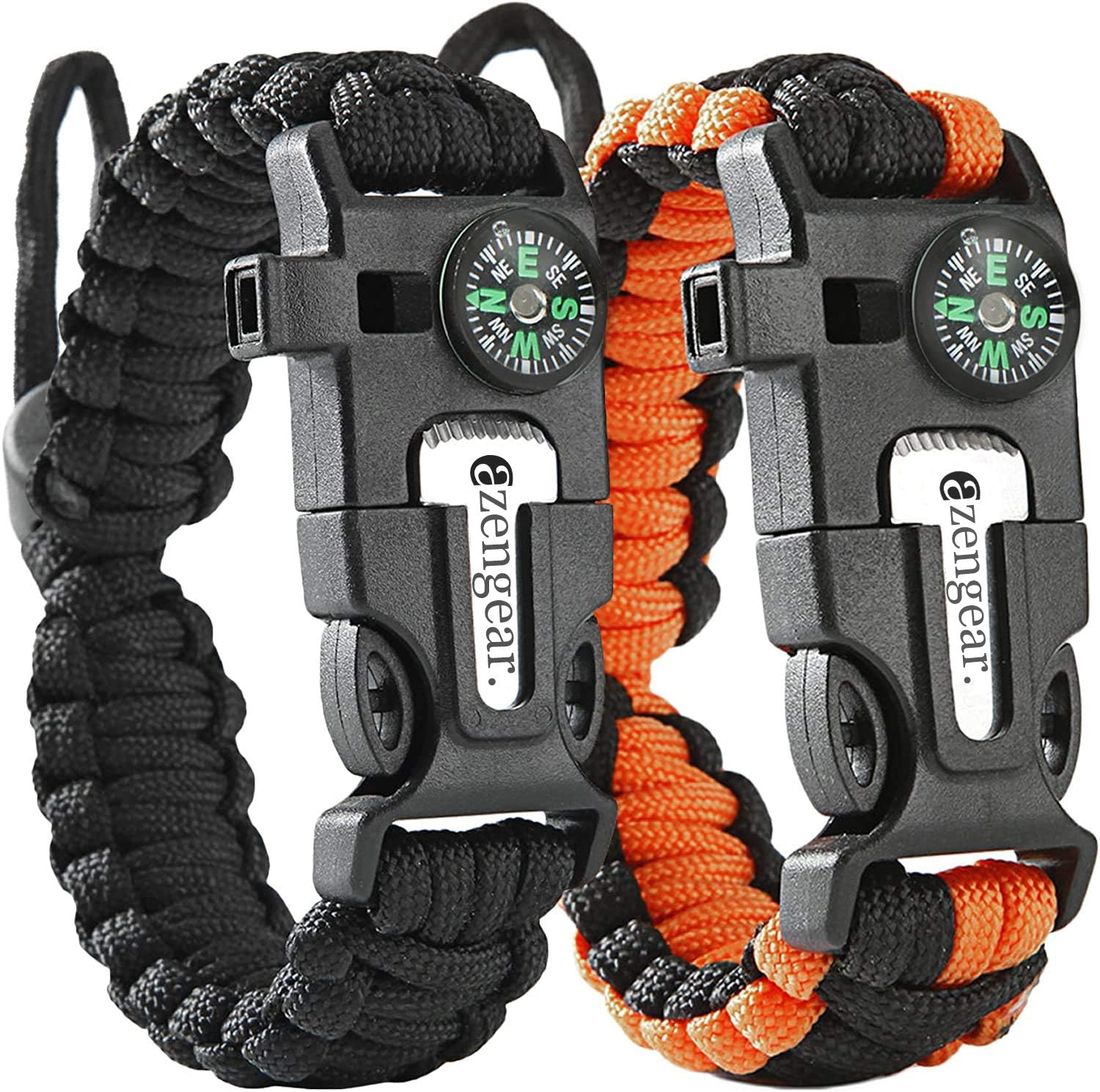 Paracord Survival Bracelet (Pair) Adjustable Wrist Size Compass
