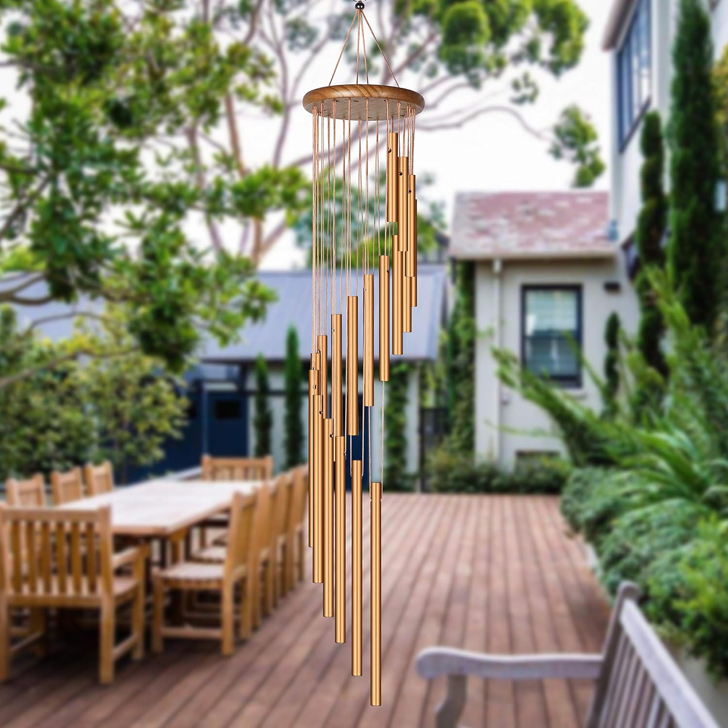 Topspeeder Wind Chime Outdoor Metal Wind Chimes Solid Wood and 18 Scrub Aluminum Alloy Gold Tubes Wind Chime 36’’ Large Garden Wind Chime for Party, Garden, Decor, Gift etc : Garden & Outdoor