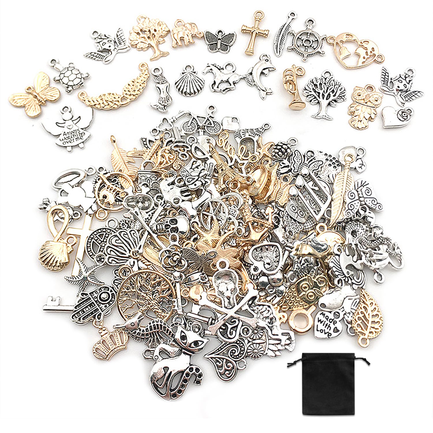 150-Piece Metal Jewelry Set: Chain, Bracelet, Mini Earrings - DIY with Flannel Pouch - Gold, Silver